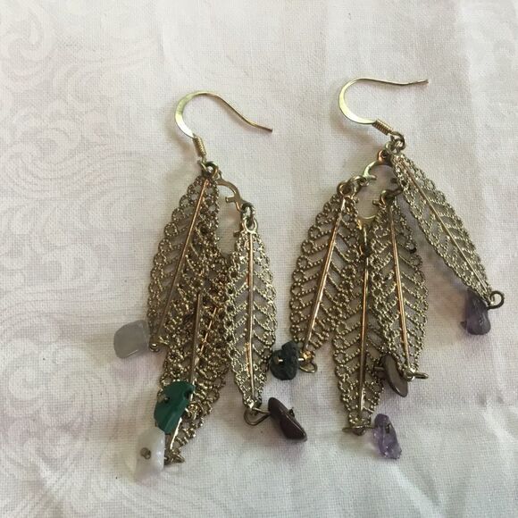 Goldtone Feather Earrings  - Picture 2 of 4